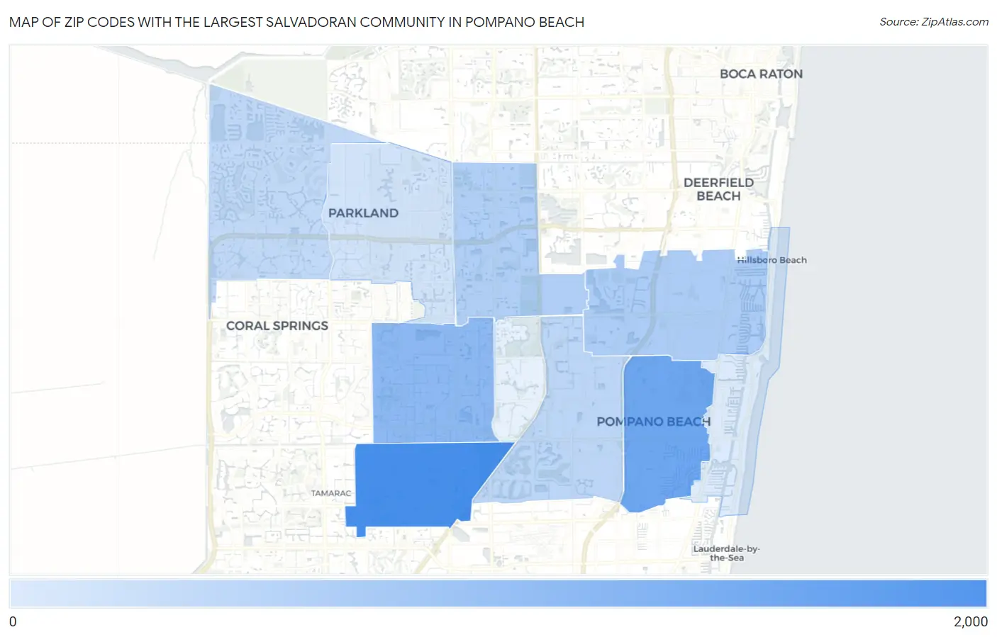 Zip Codes with the Largest Salvadoran Community in Pompano Beach Map