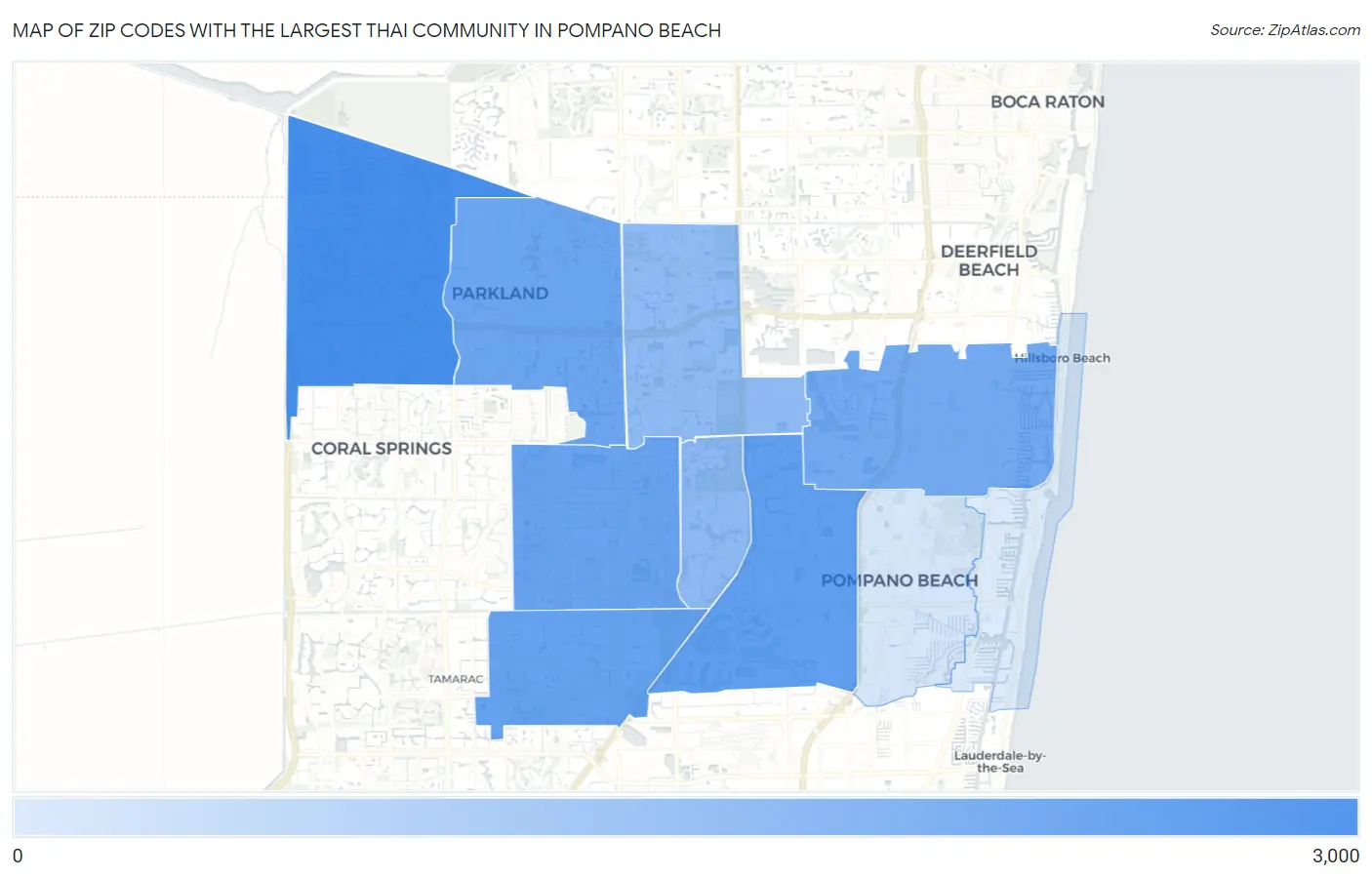 Zip Codes with the Largest Thai Community in Pompano Beach Map