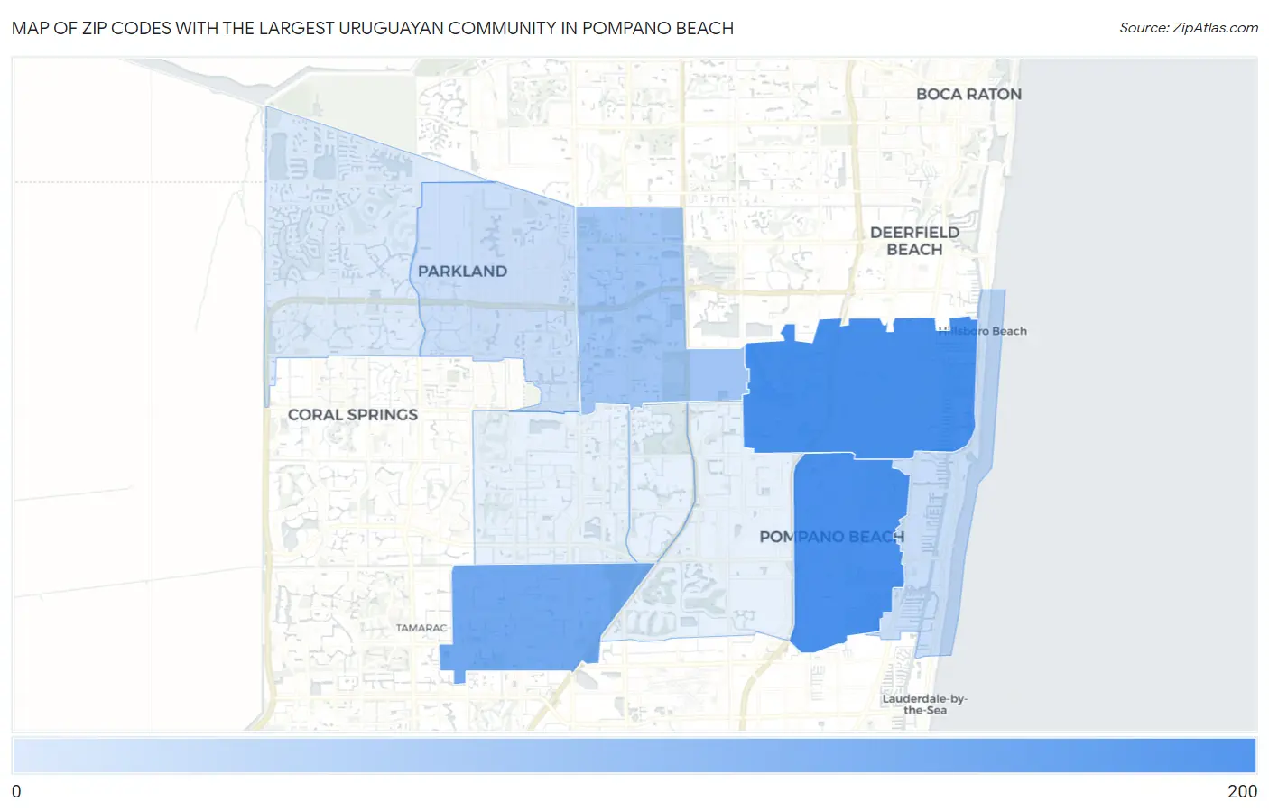 Zip Codes with the Largest Uruguayan Community in Pompano Beach Map