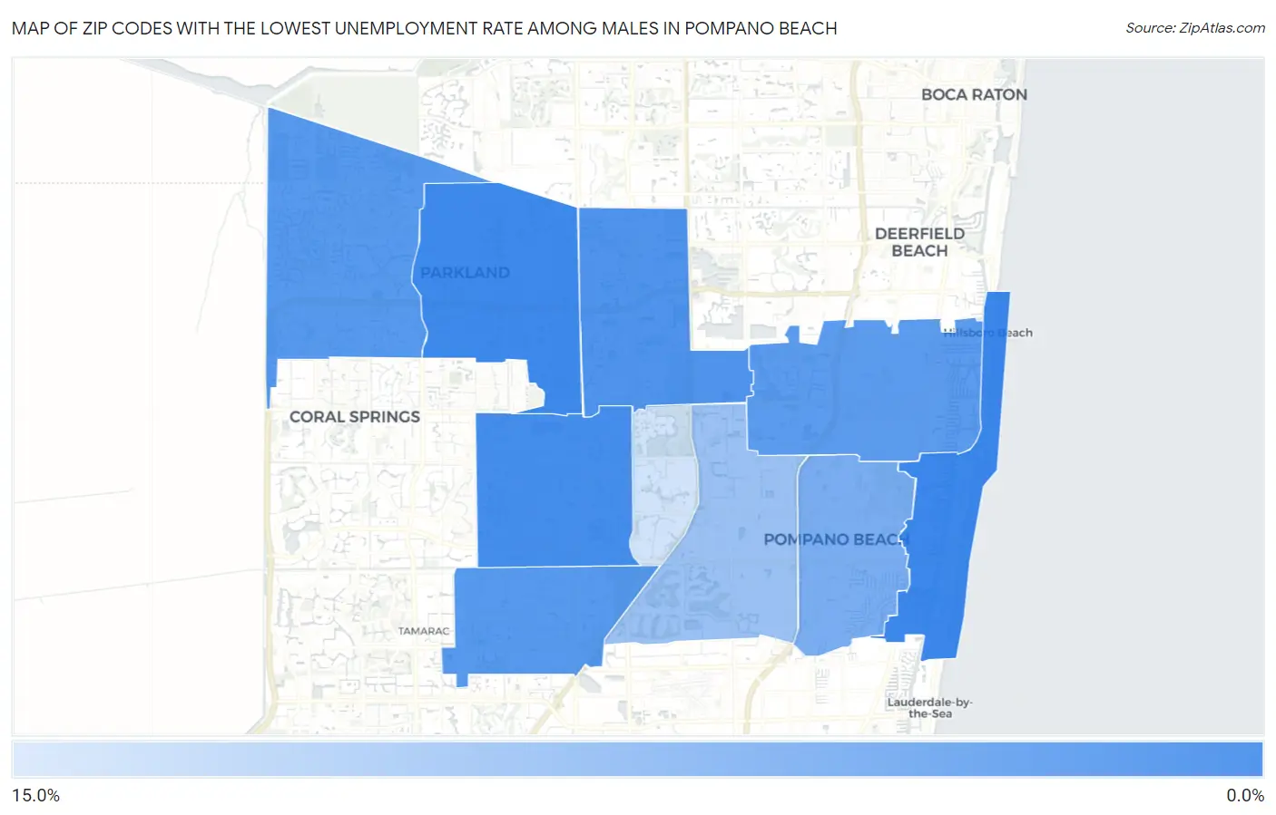 Zip Codes with the Lowest Unemployment Rate Among Males in Pompano Beach Map