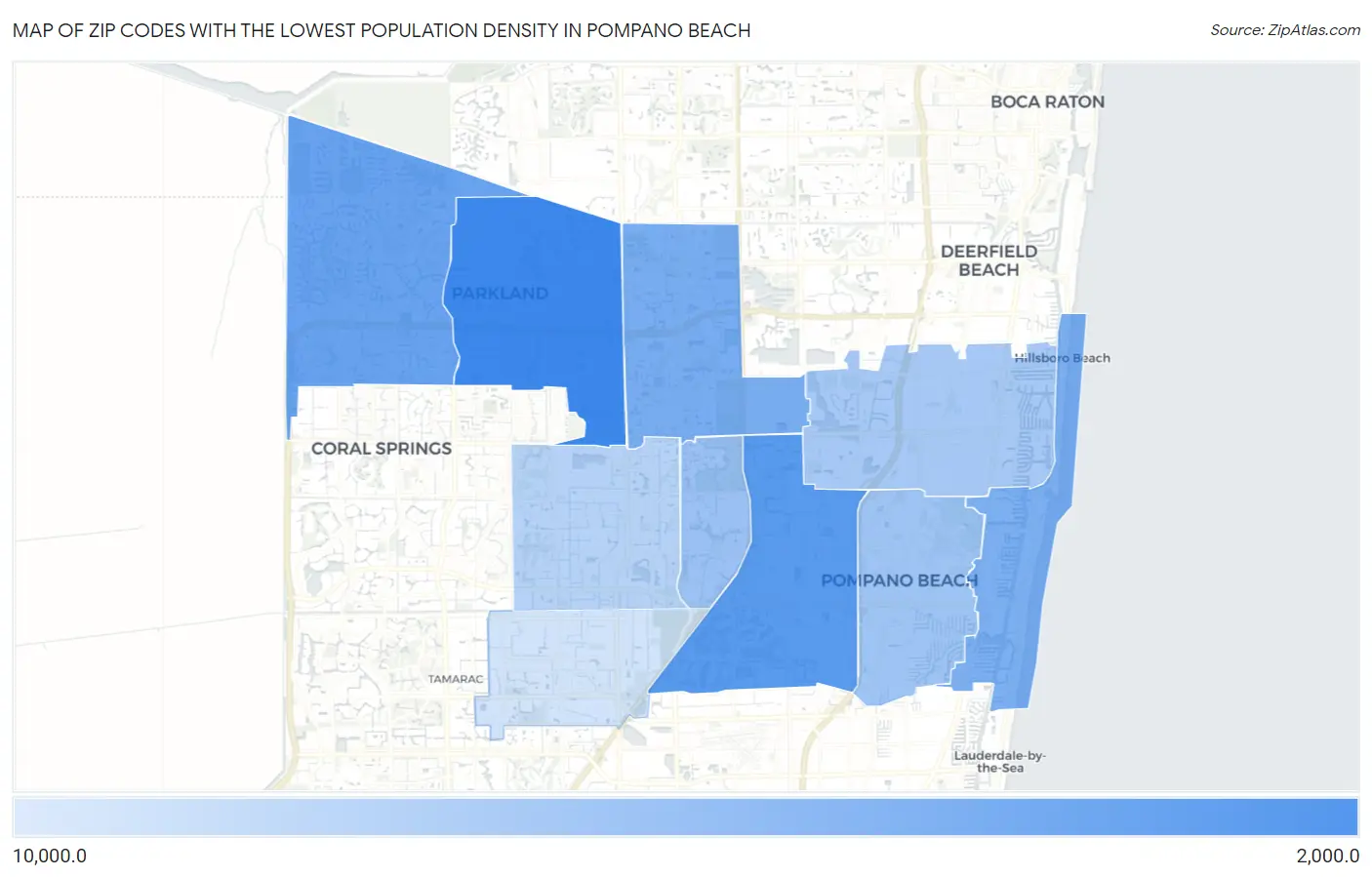 Zip Codes with the Lowest Population Density in Pompano Beach Map