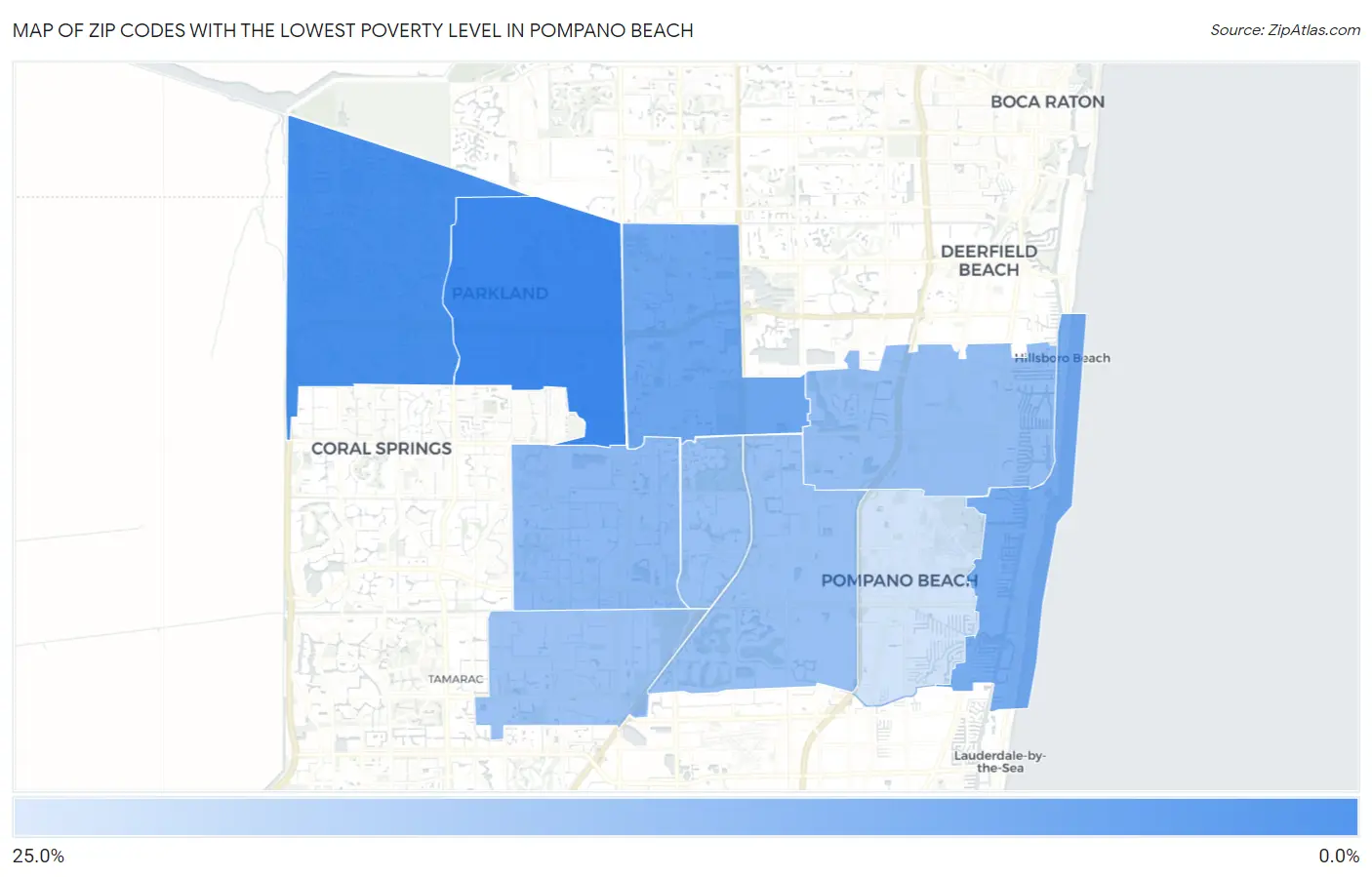 Zip Codes with the Lowest Poverty Level in Pompano Beach Map