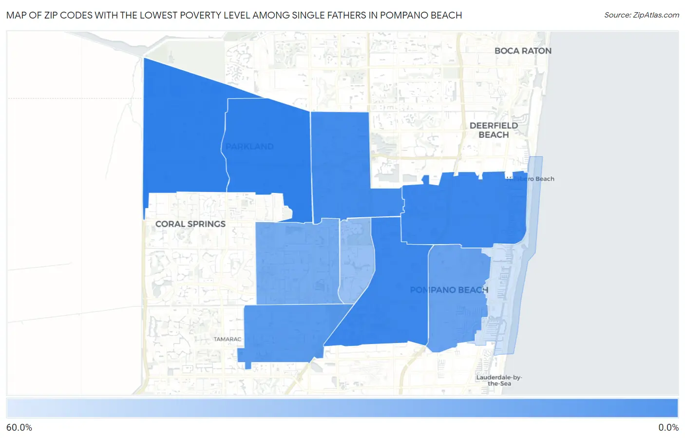 Zip Codes with the Lowest Poverty Level Among Single Fathers in Pompano Beach Map