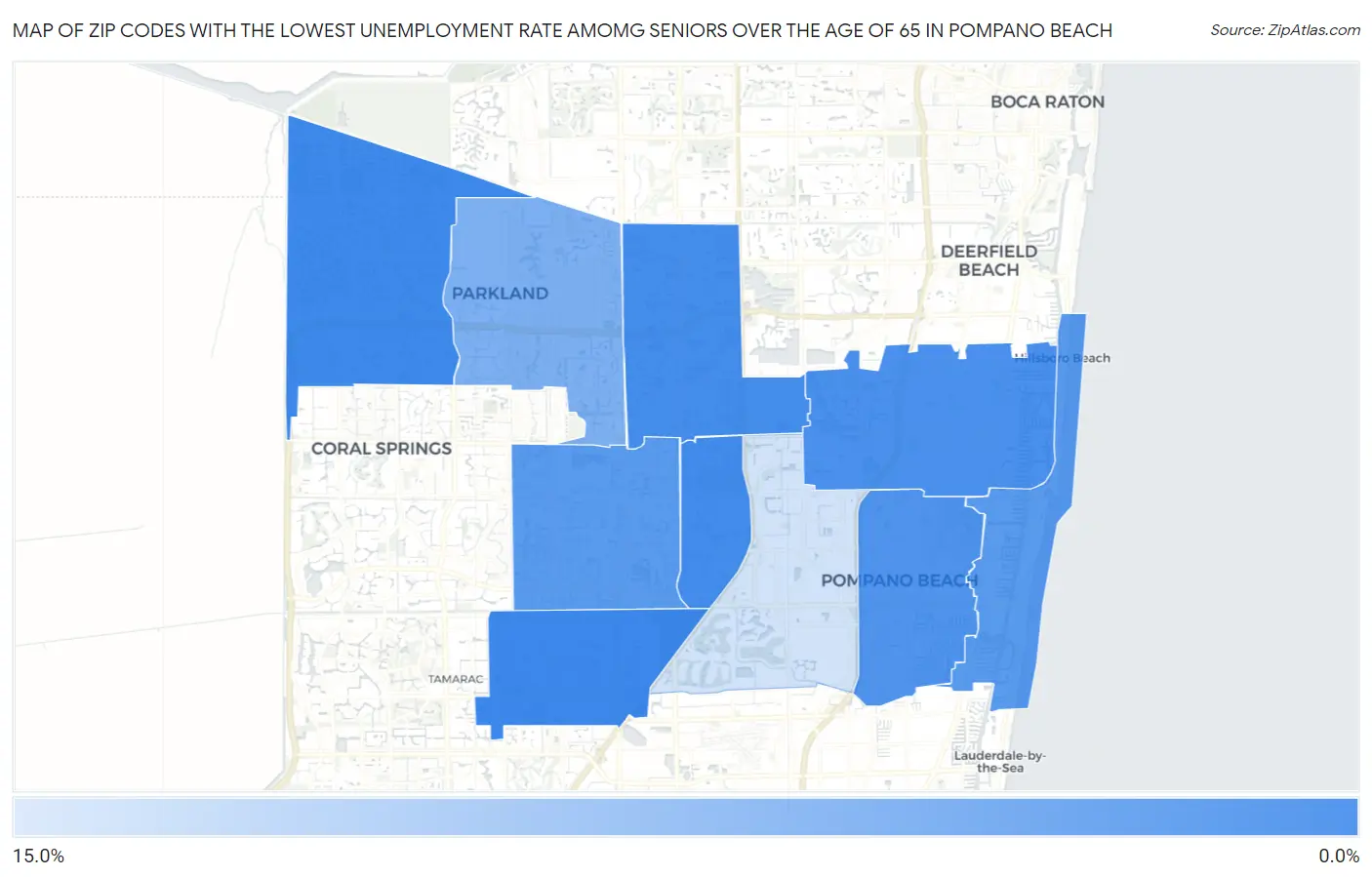 Zip Codes with the Lowest Unemployment Rate Amomg Seniors Over the Age of 65 in Pompano Beach Map