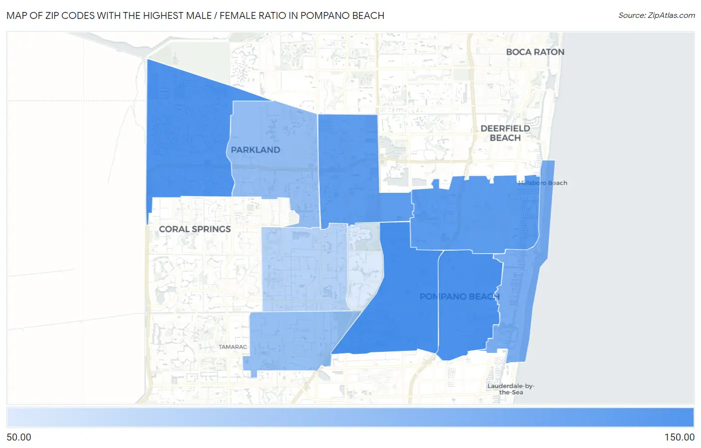 Zip Codes with the Highest Male / Female Ratio in Pompano Beach Map