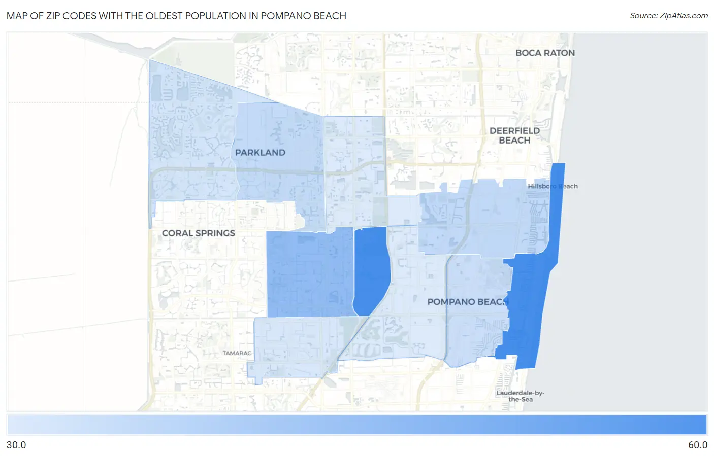 Zip Codes with the Oldest Population in Pompano Beach Map