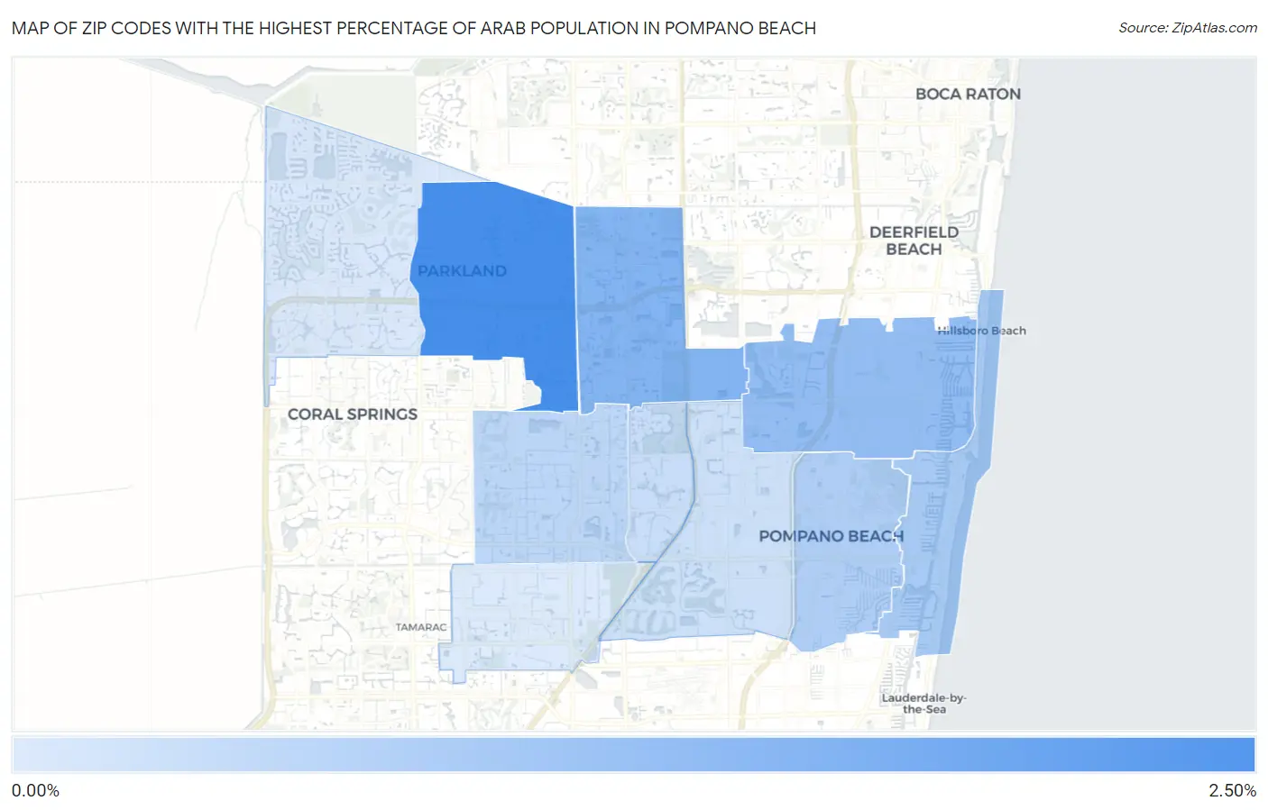 Zip Codes with the Highest Percentage of Arab Population in Pompano Beach Map