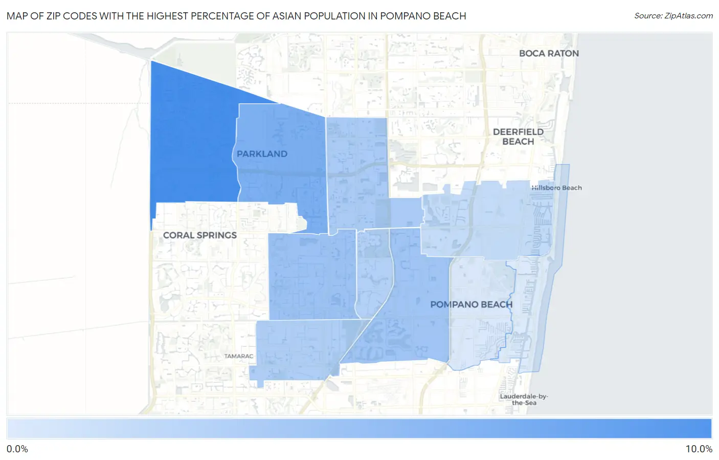 Zip Codes with the Highest Percentage of Asian Population in Pompano Beach Map