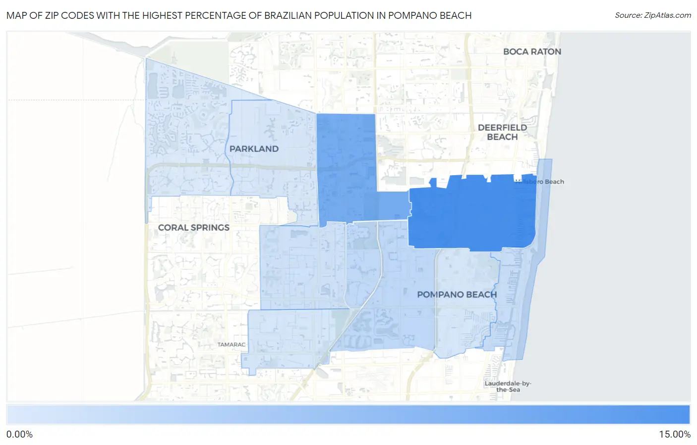 Zip Codes with the Highest Percentage of Brazilian Population in Pompano Beach Map