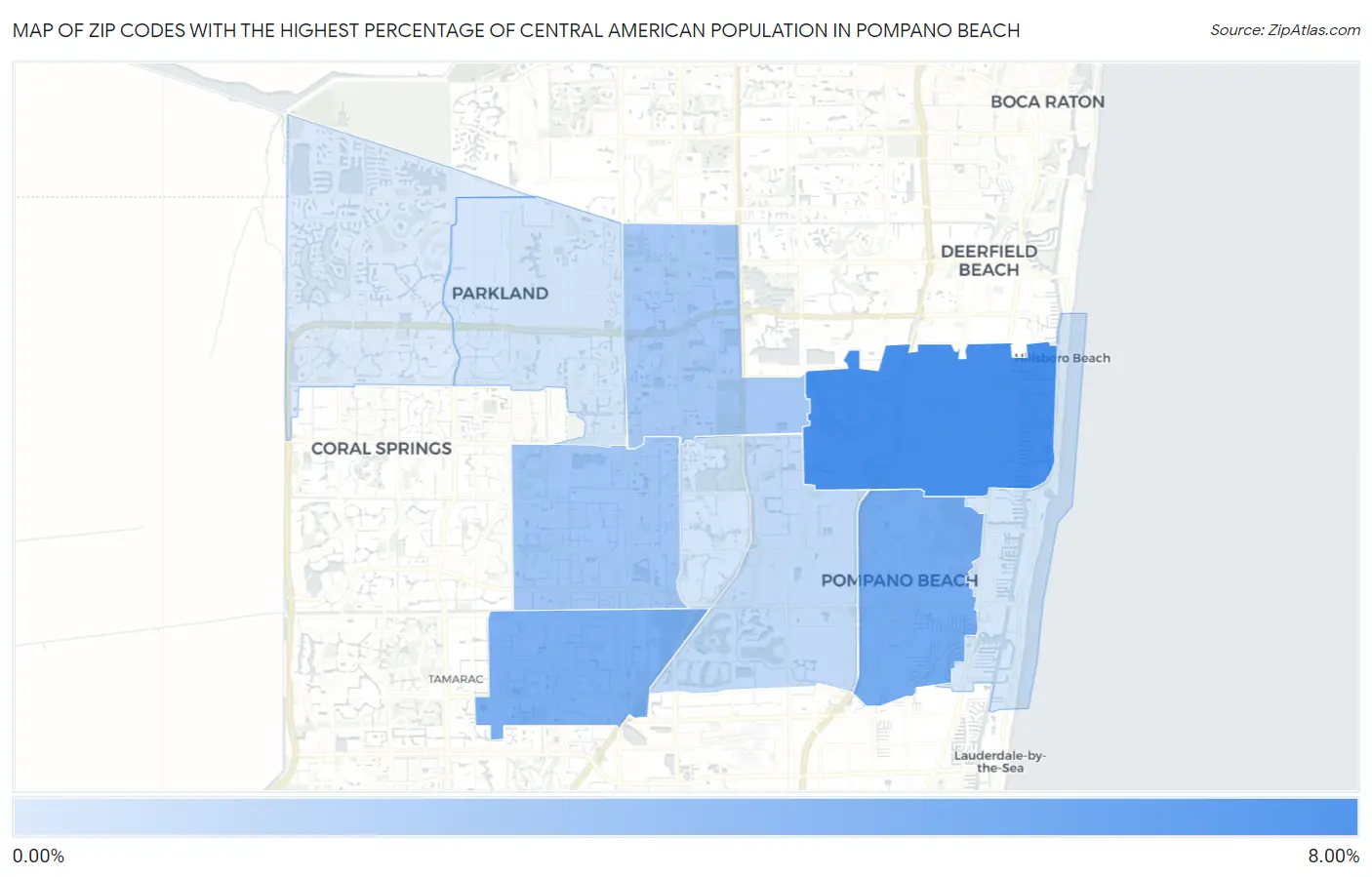 Zip Codes with the Highest Percentage of Central American Population in Pompano Beach Map