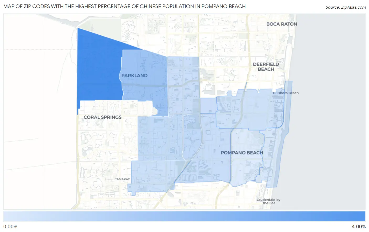 Zip Codes with the Highest Percentage of Chinese Population in Pompano Beach Map