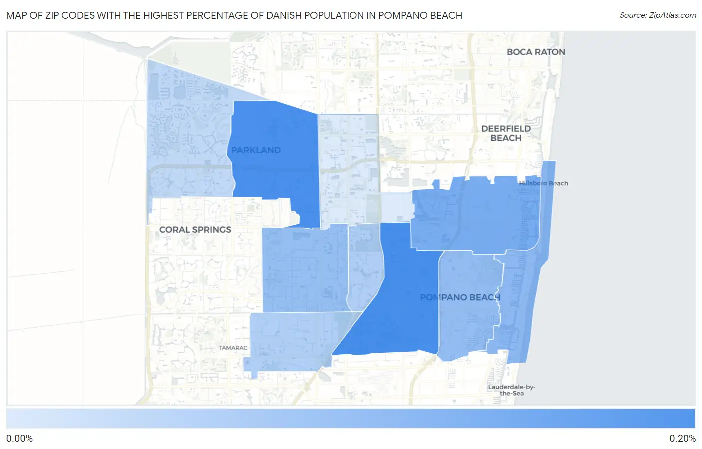 Zip Codes with the Highest Percentage of Danish Population in Pompano Beach Map