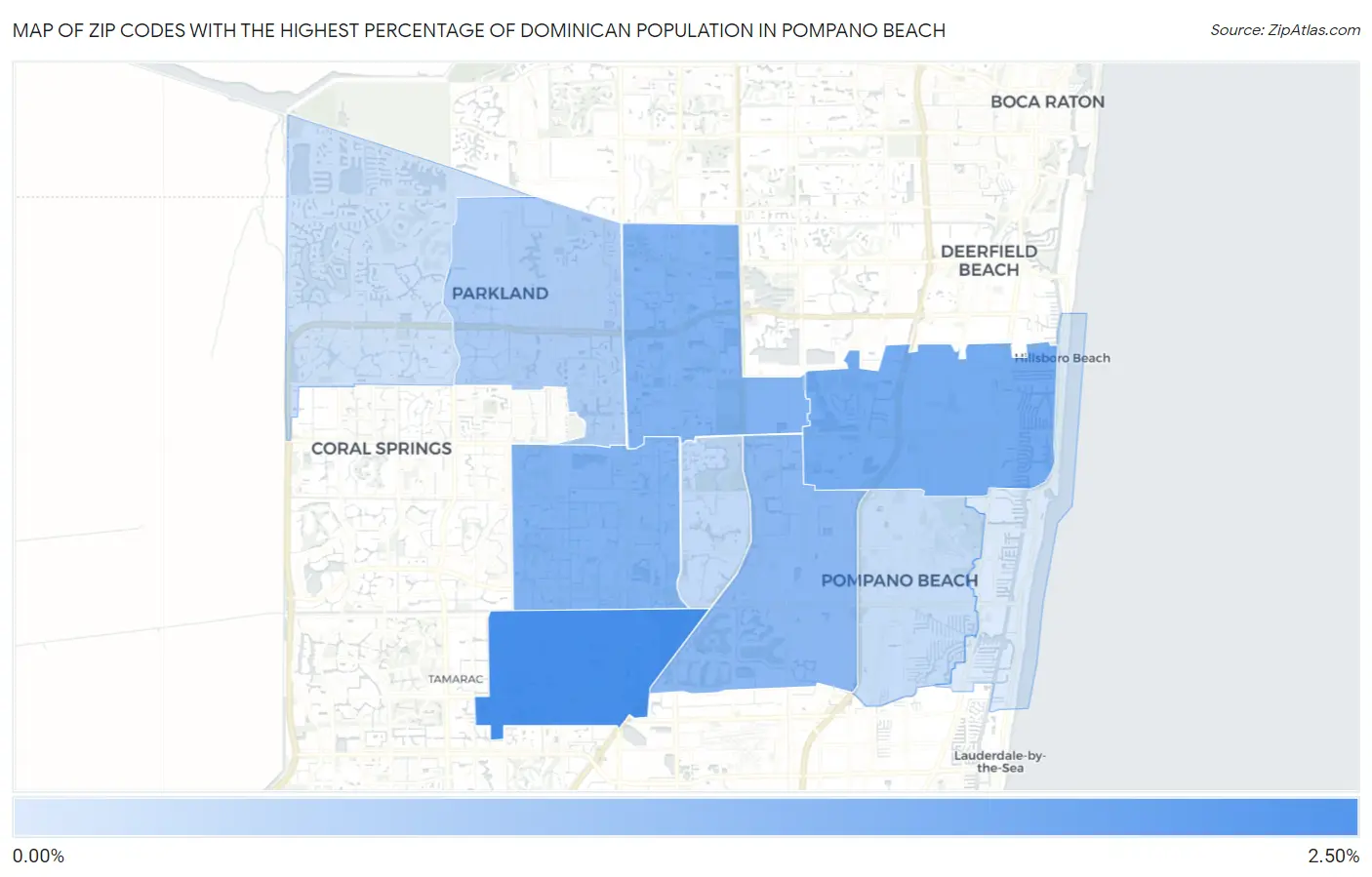 Zip Codes with the Highest Percentage of Dominican Population in Pompano Beach Map