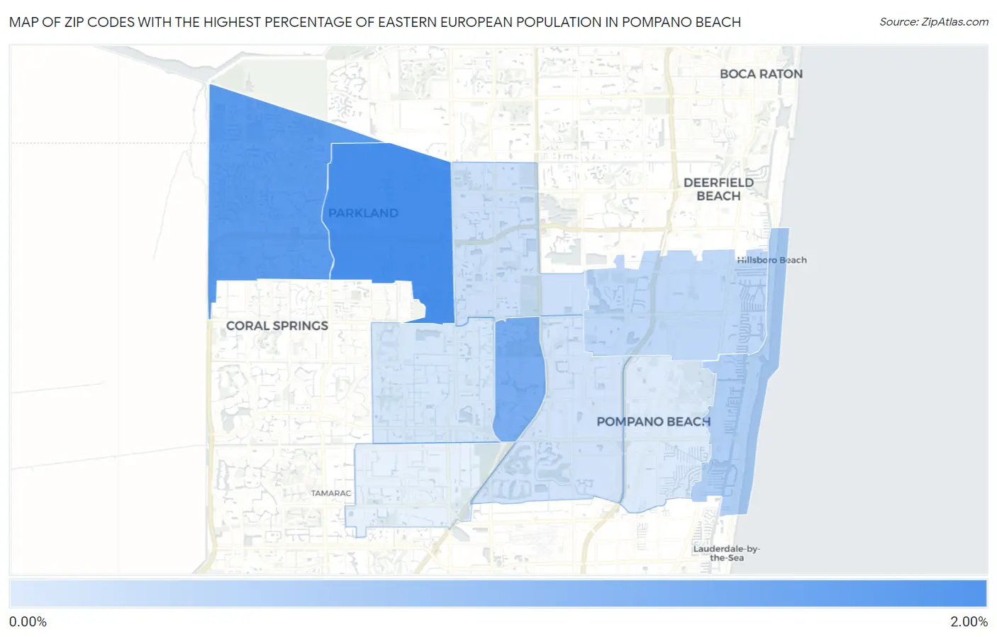 Zip Codes with the Highest Percentage of Eastern European Population in Pompano Beach Map
