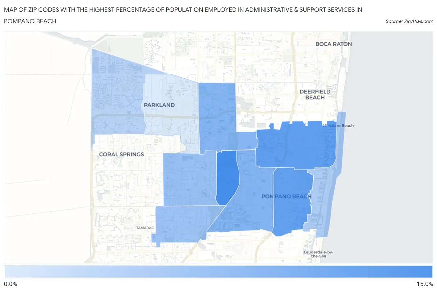 Zip Codes with the Highest Percentage of Population Employed in Administrative & Support Services in Pompano Beach Map