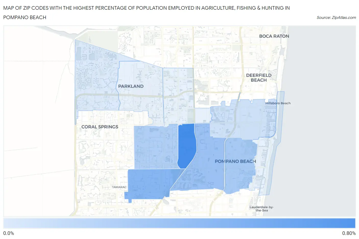 Zip Codes with the Highest Percentage of Population Employed in Agriculture, Fishing & Hunting in Pompano Beach Map
