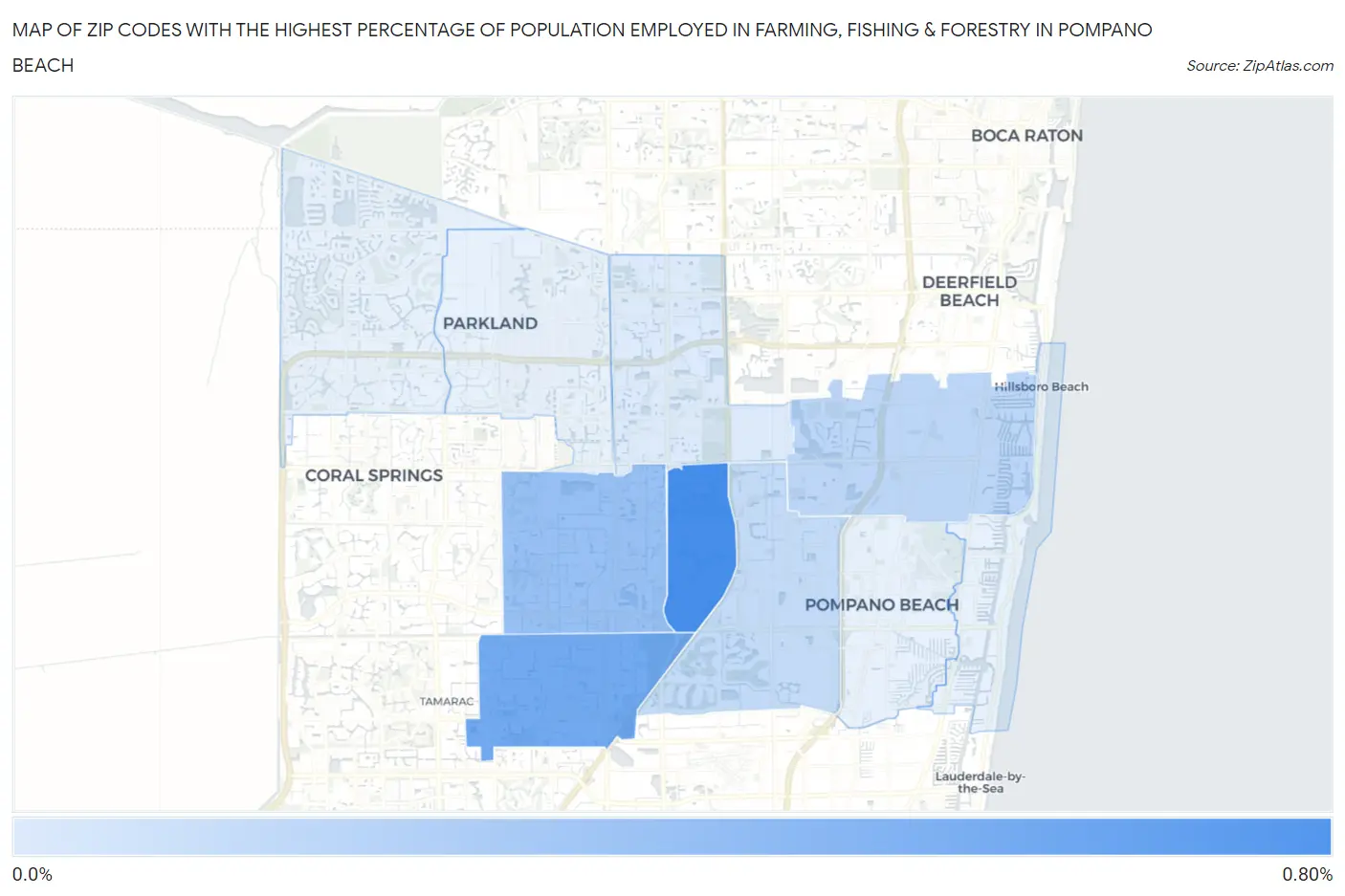 Zip Codes with the Highest Percentage of Population Employed in Farming, Fishing & Forestry in Pompano Beach Map
