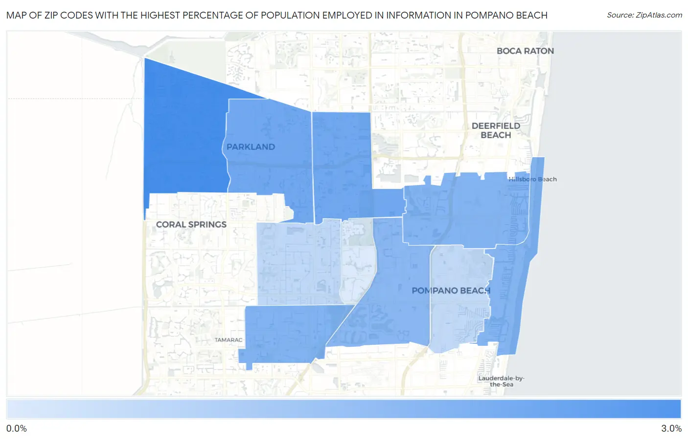 Zip Codes with the Highest Percentage of Population Employed in Information in Pompano Beach Map