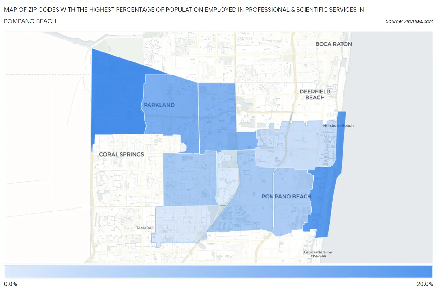 Zip Codes with the Highest Percentage of Population Employed in Professional & Scientific Services in Pompano Beach Map