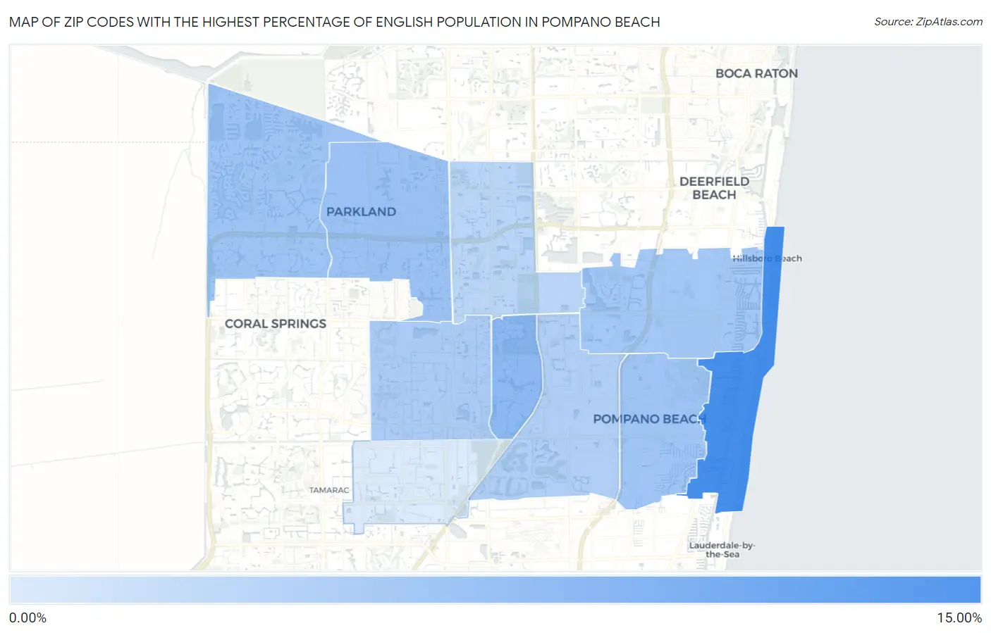 Zip Codes with the Highest Percentage of English Population in Pompano Beach Map