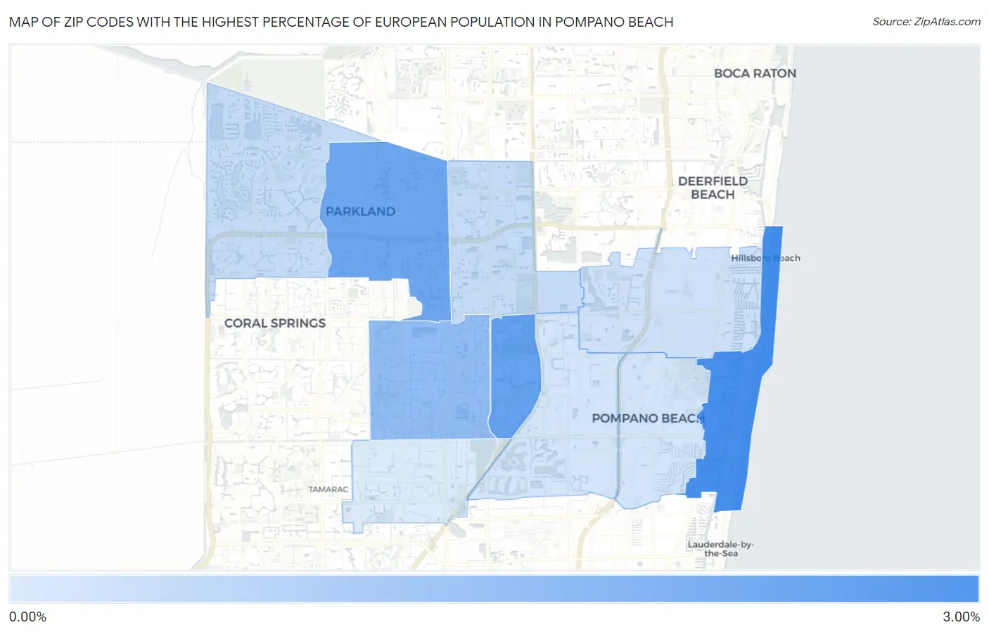 Zip Codes with the Highest Percentage of European Population in Pompano Beach Map