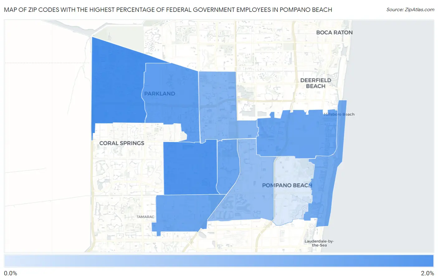 Zip Codes with the Highest Percentage of Federal Government Employees in Pompano Beach Map