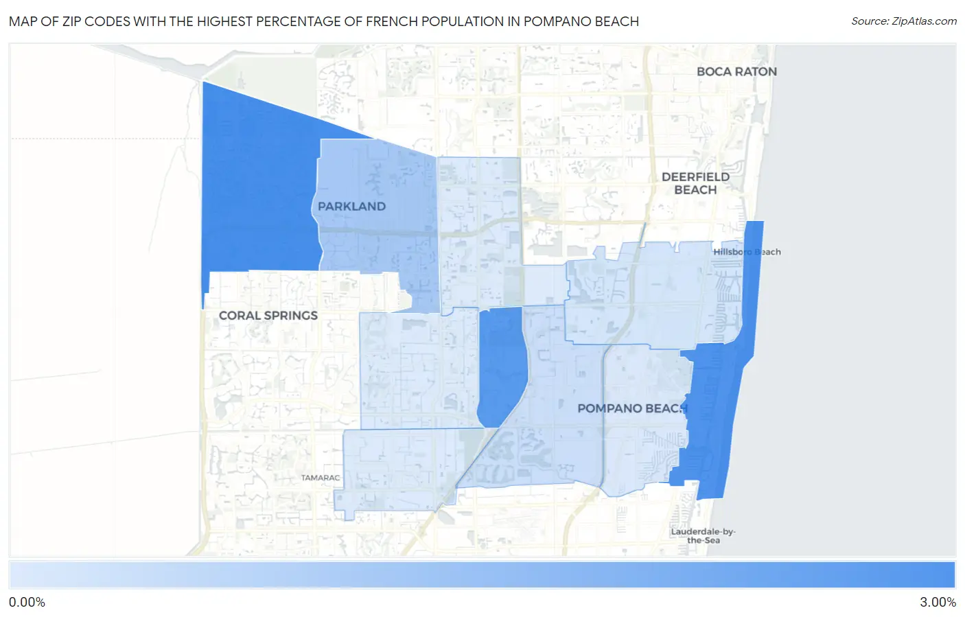 Zip Codes with the Highest Percentage of French Population in Pompano Beach Map