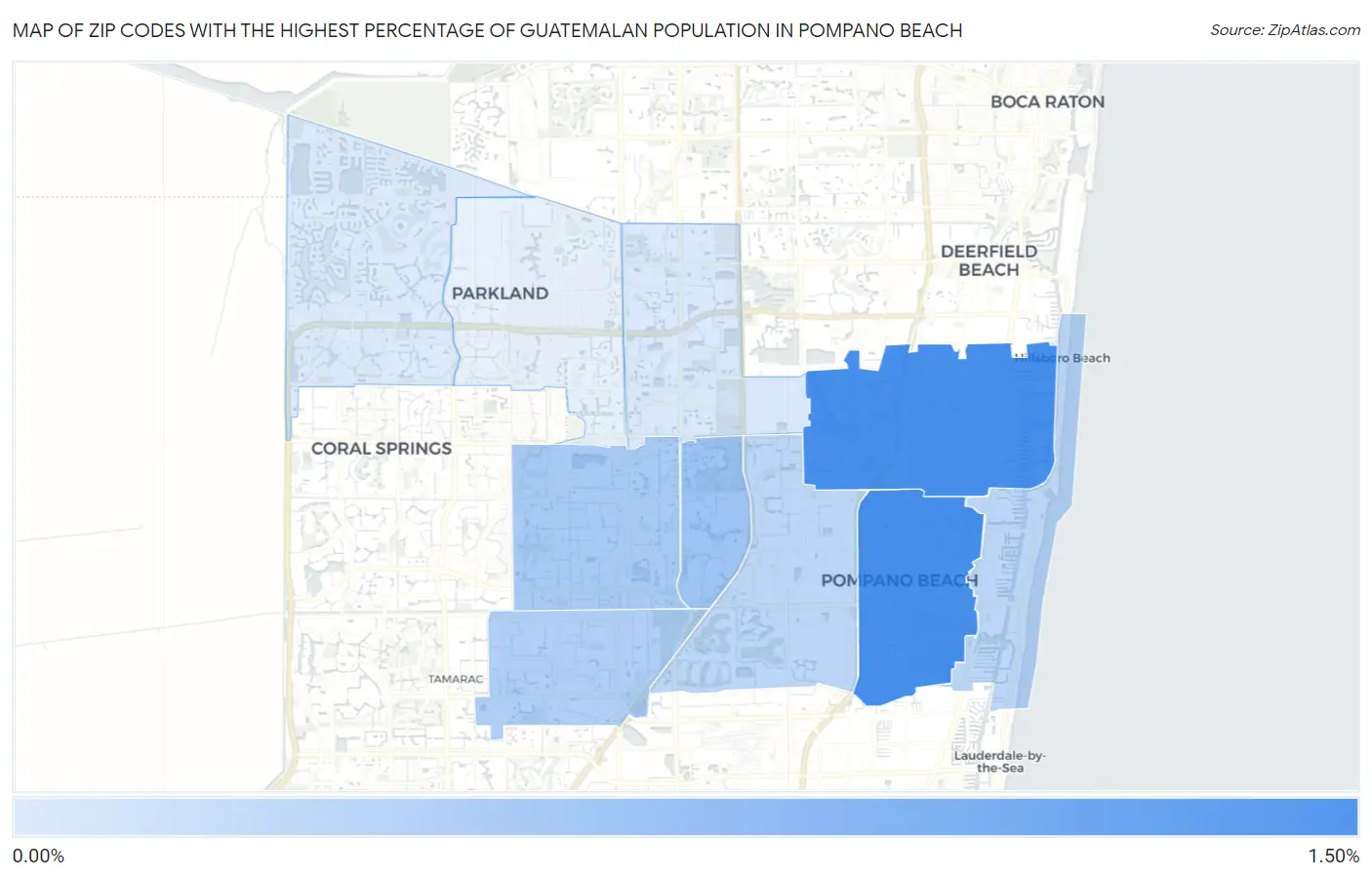 Zip Codes with the Highest Percentage of Guatemalan Population in Pompano Beach Map