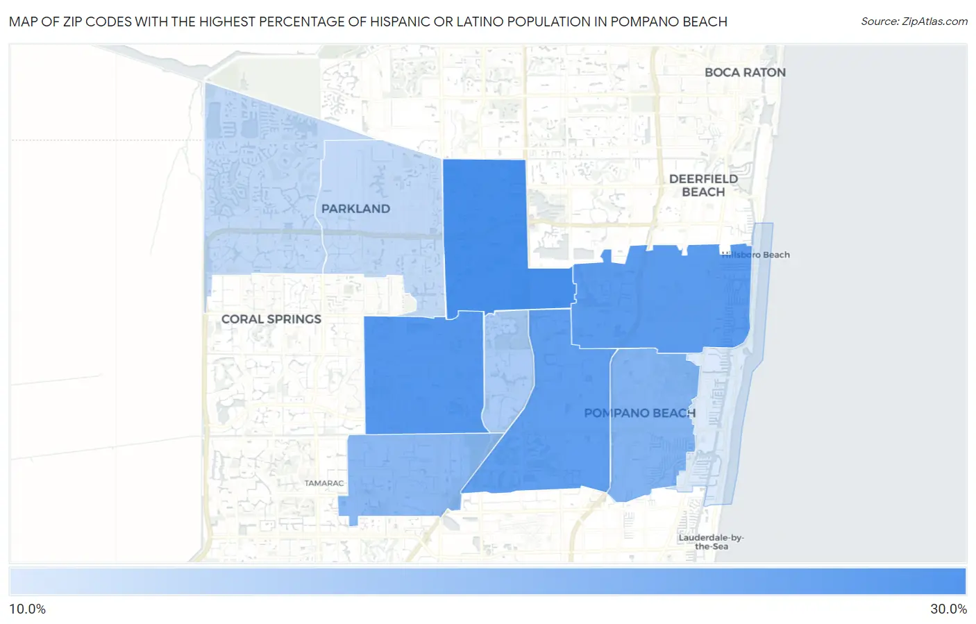 Zip Codes with the Highest Percentage of Hispanic or Latino Population in Pompano Beach Map