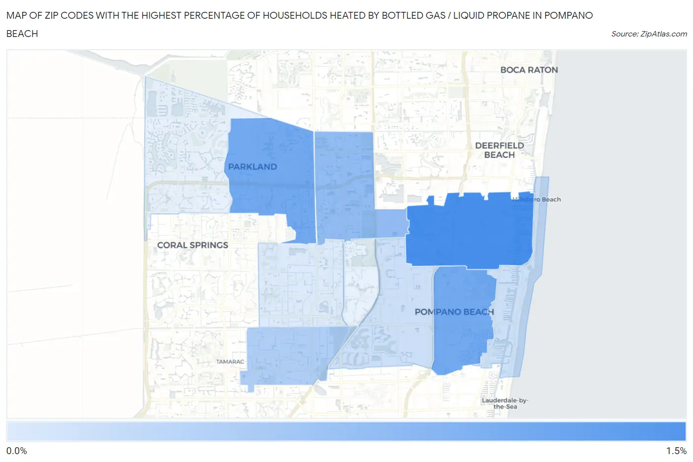 Zip Codes with the Highest Percentage of Households Heated by Bottled Gas / Liquid Propane in Pompano Beach Map