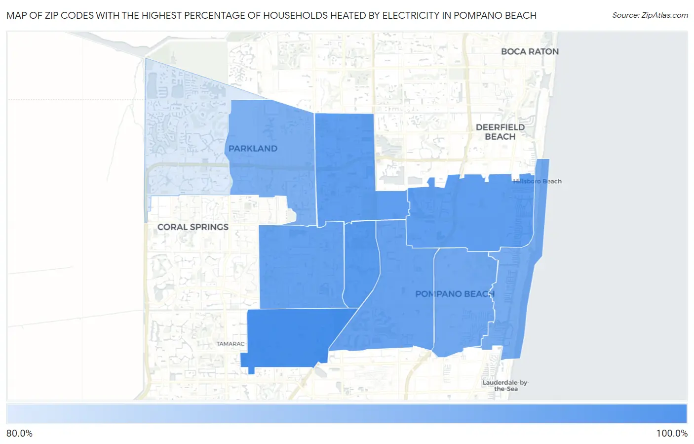 Zip Codes with the Highest Percentage of Households Heated by Electricity in Pompano Beach Map