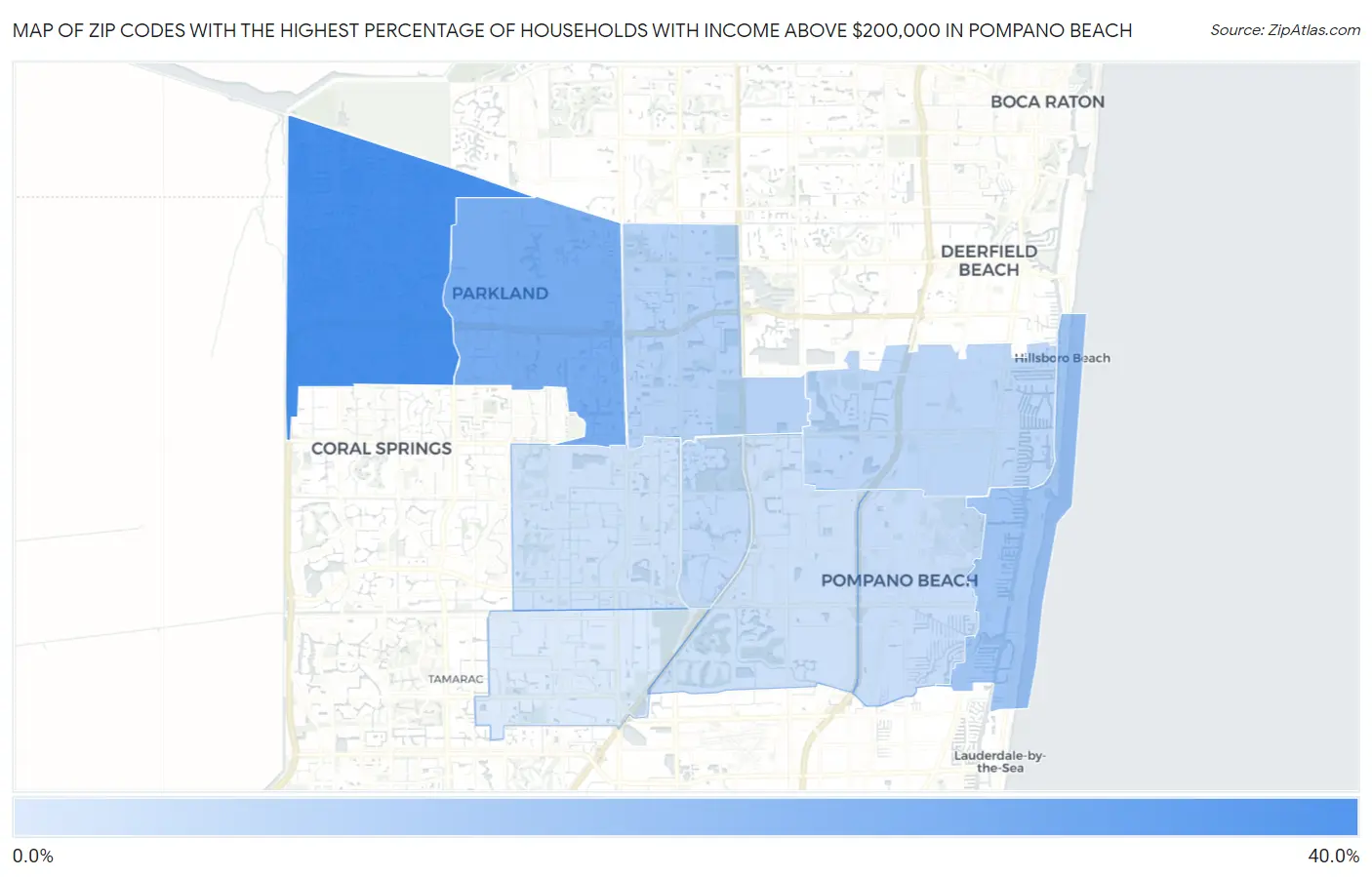 Zip Codes with the Highest Percentage of Households with Income Above $200,000 in Pompano Beach Map