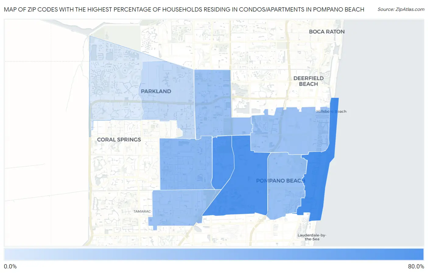 Zip Codes with the Highest Percentage of Households Residing in Condos/Apartments in Pompano Beach Map