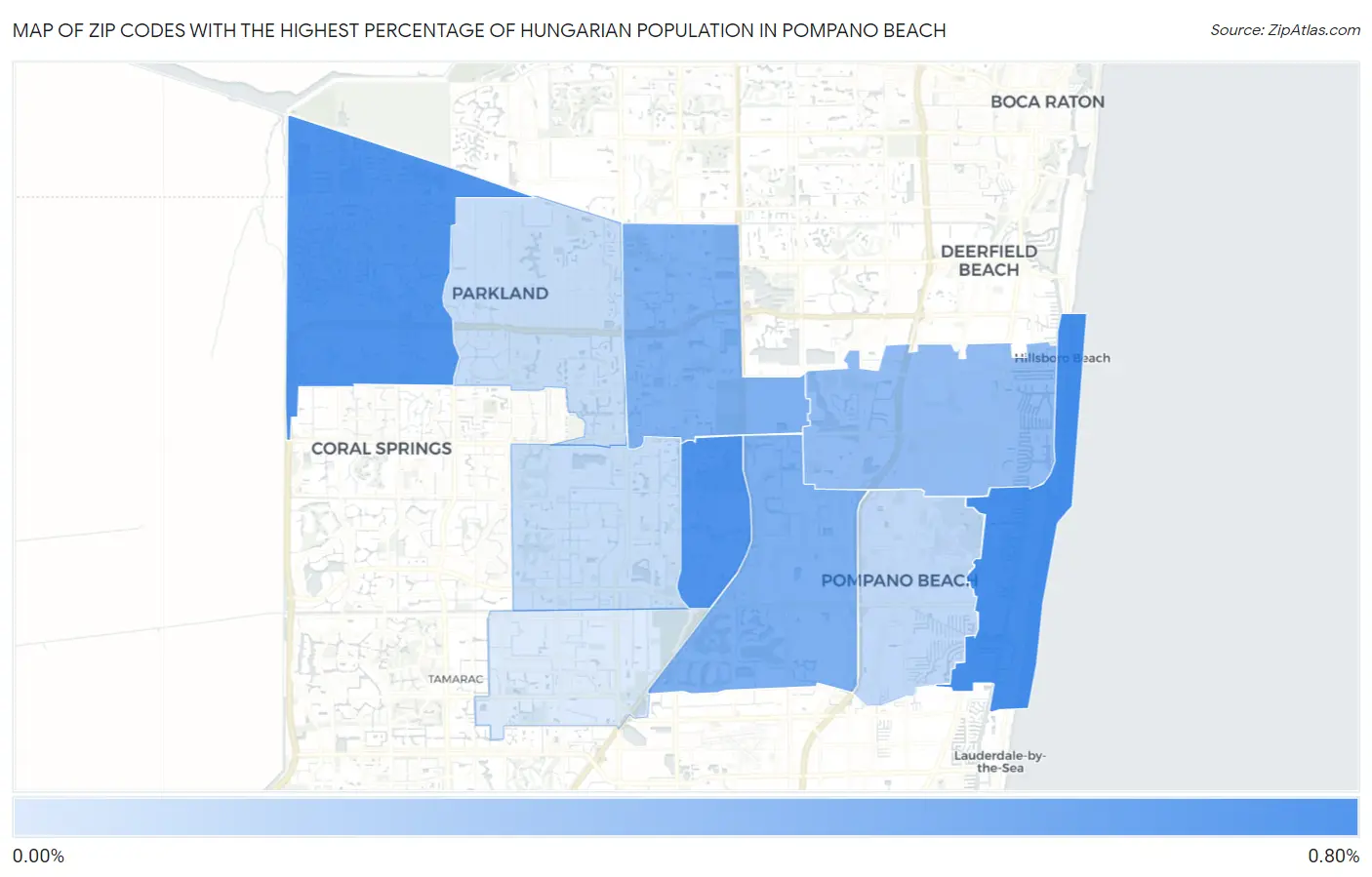 Zip Codes with the Highest Percentage of Hungarian Population in Pompano Beach Map