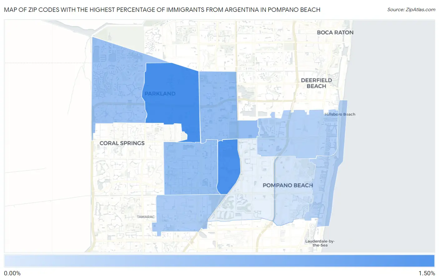 Zip Codes with the Highest Percentage of Immigrants from Argentina in Pompano Beach Map