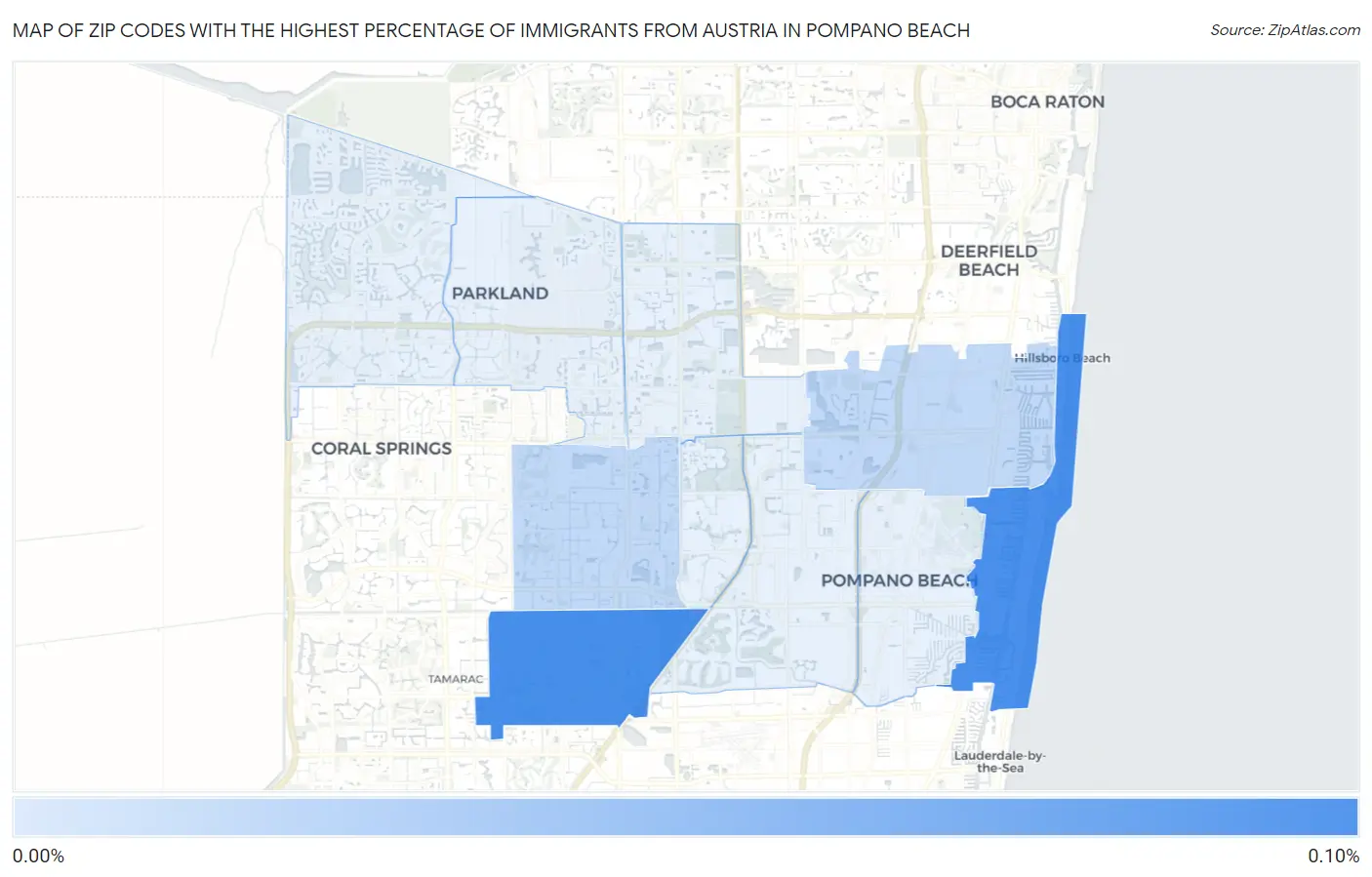 Zip Codes with the Highest Percentage of Immigrants from Austria in Pompano Beach Map