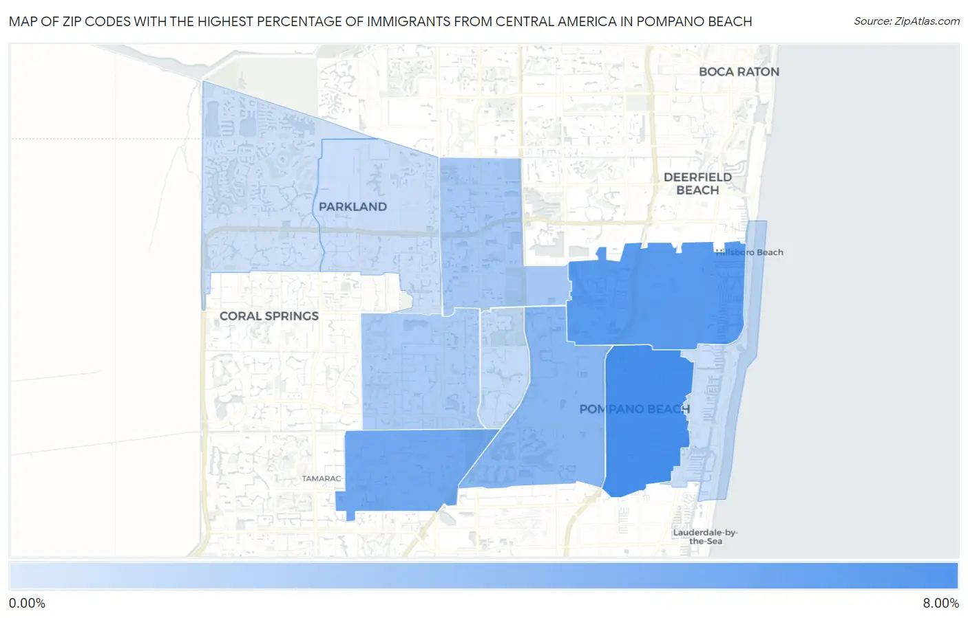 Zip Codes with the Highest Percentage of Immigrants from Central America in Pompano Beach Map