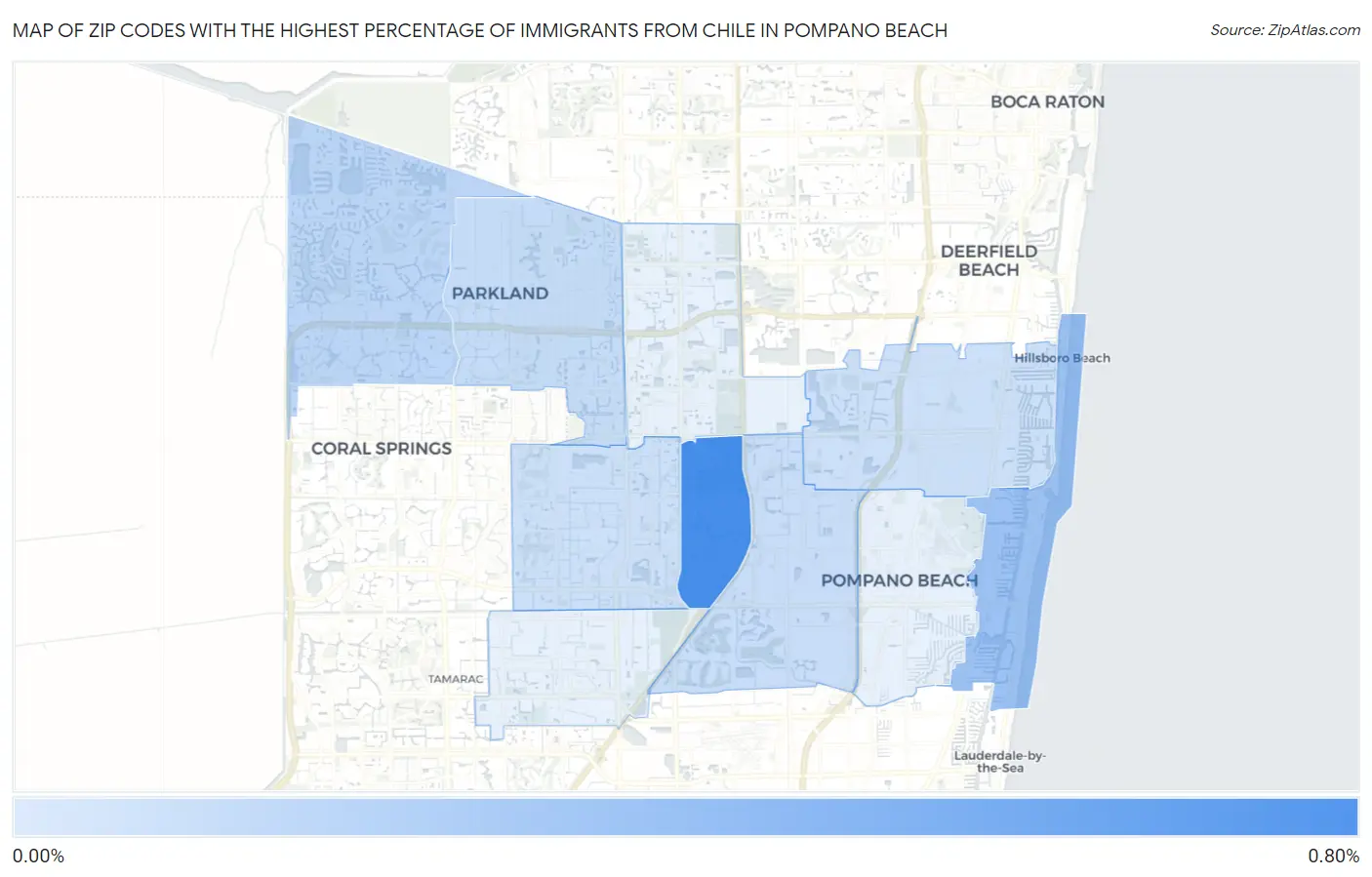 Zip Codes with the Highest Percentage of Immigrants from Chile in Pompano Beach Map