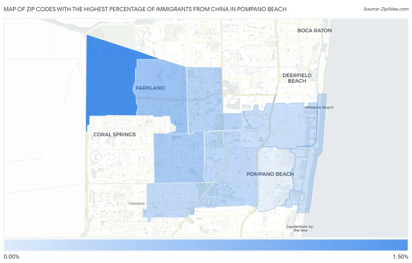 Zip Codes with the Highest Percentage of Immigrants from China in Pompano Beach Map
