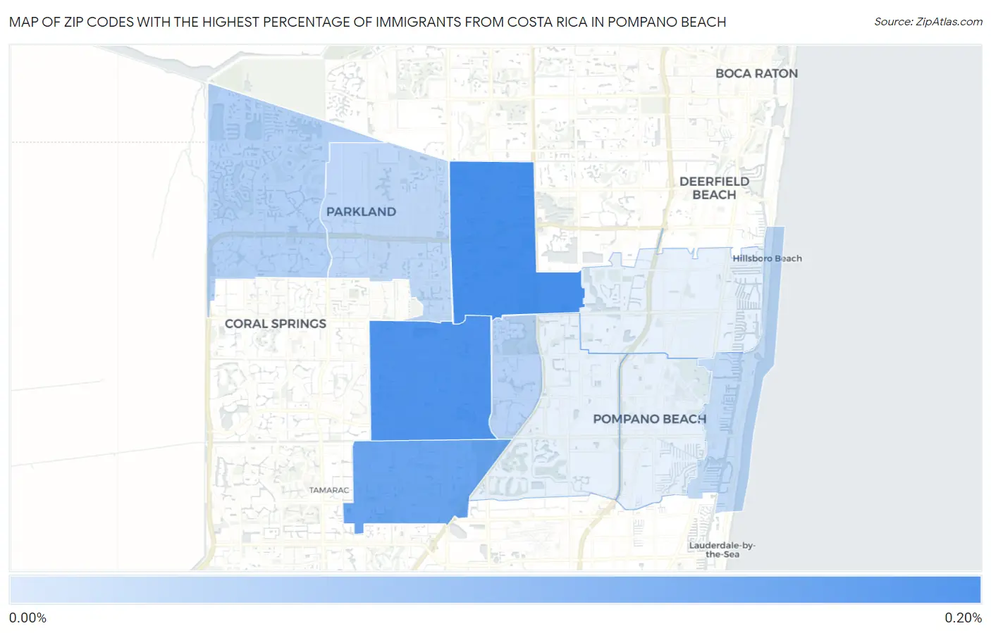 Zip Codes with the Highest Percentage of Immigrants from Costa Rica in Pompano Beach Map