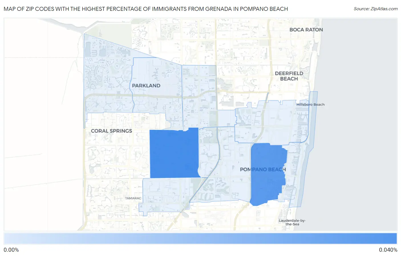 Zip Codes with the Highest Percentage of Immigrants from Grenada in Pompano Beach Map