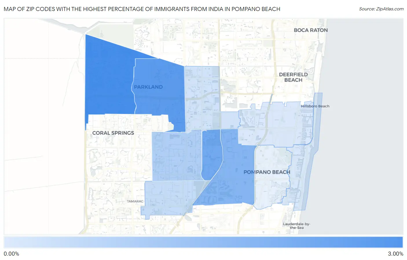 Zip Codes with the Highest Percentage of Immigrants from India in Pompano Beach Map