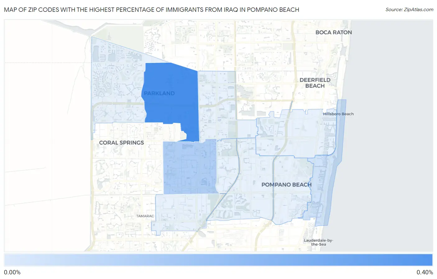 Zip Codes with the Highest Percentage of Immigrants from Iraq in Pompano Beach Map