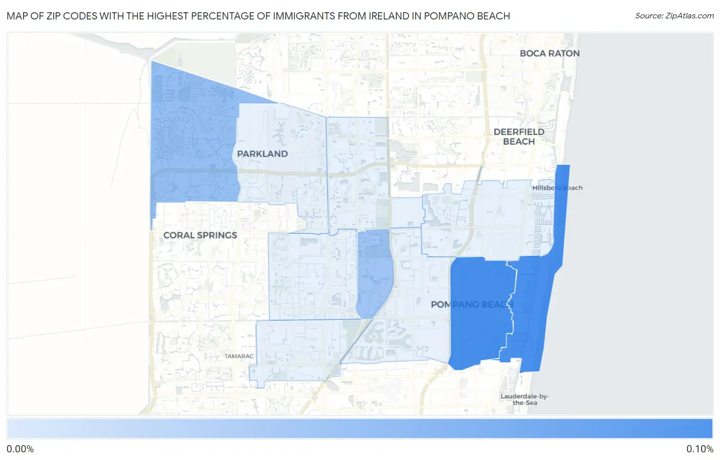 Zip Codes with the Highest Percentage of Immigrants from Ireland in Pompano Beach Map