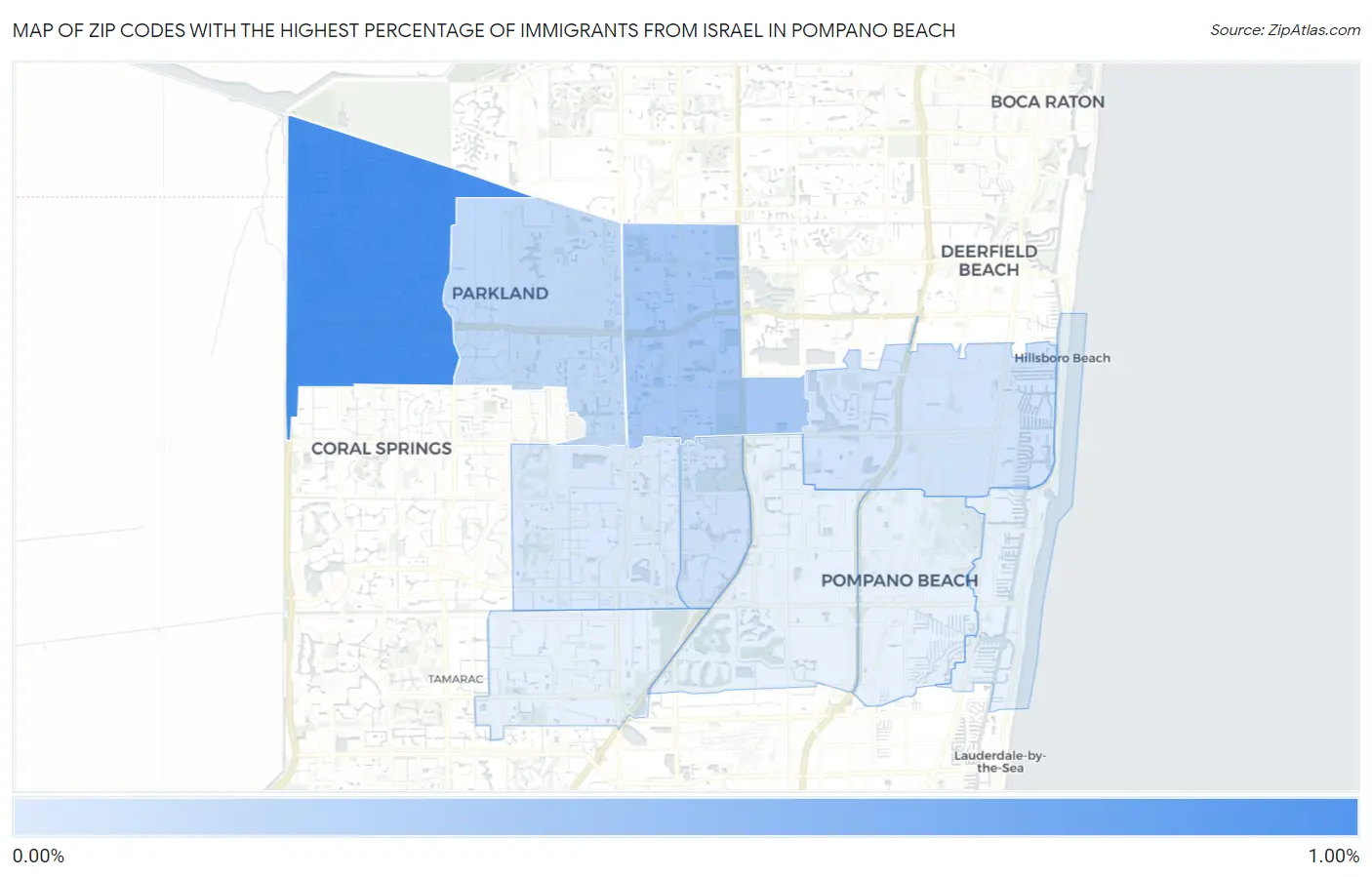 Zip Codes with the Highest Percentage of Immigrants from Israel in Pompano Beach Map