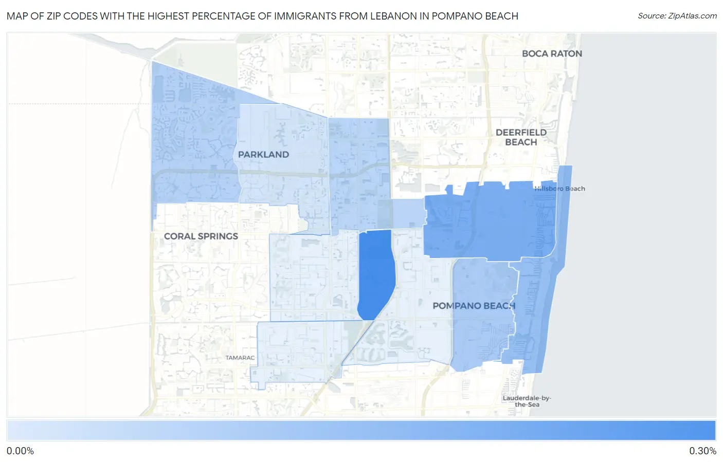 Zip Codes with the Highest Percentage of Immigrants from Lebanon in Pompano Beach Map