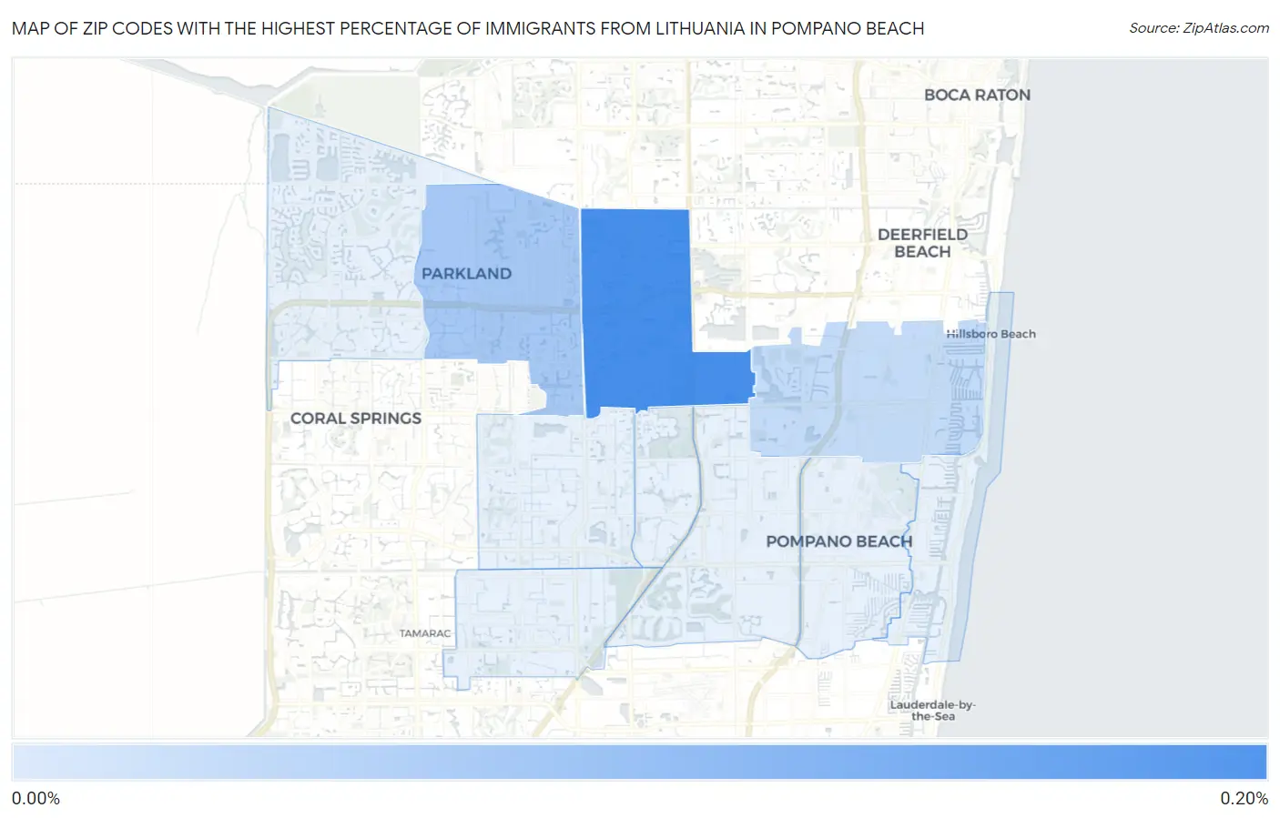 Zip Codes with the Highest Percentage of Immigrants from Lithuania in Pompano Beach Map