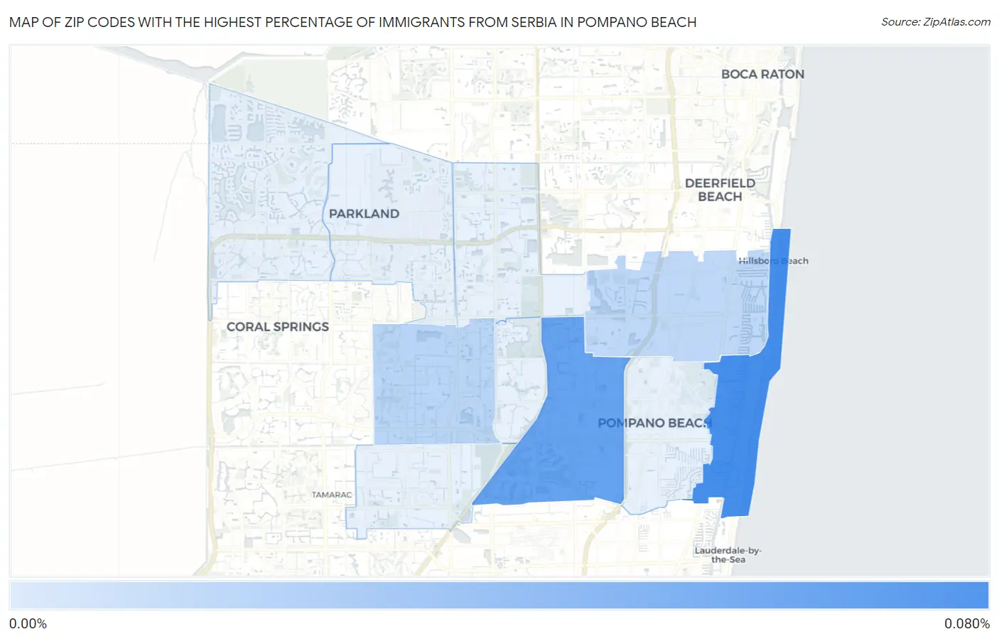 Zip Codes with the Highest Percentage of Immigrants from Serbia in Pompano Beach Map