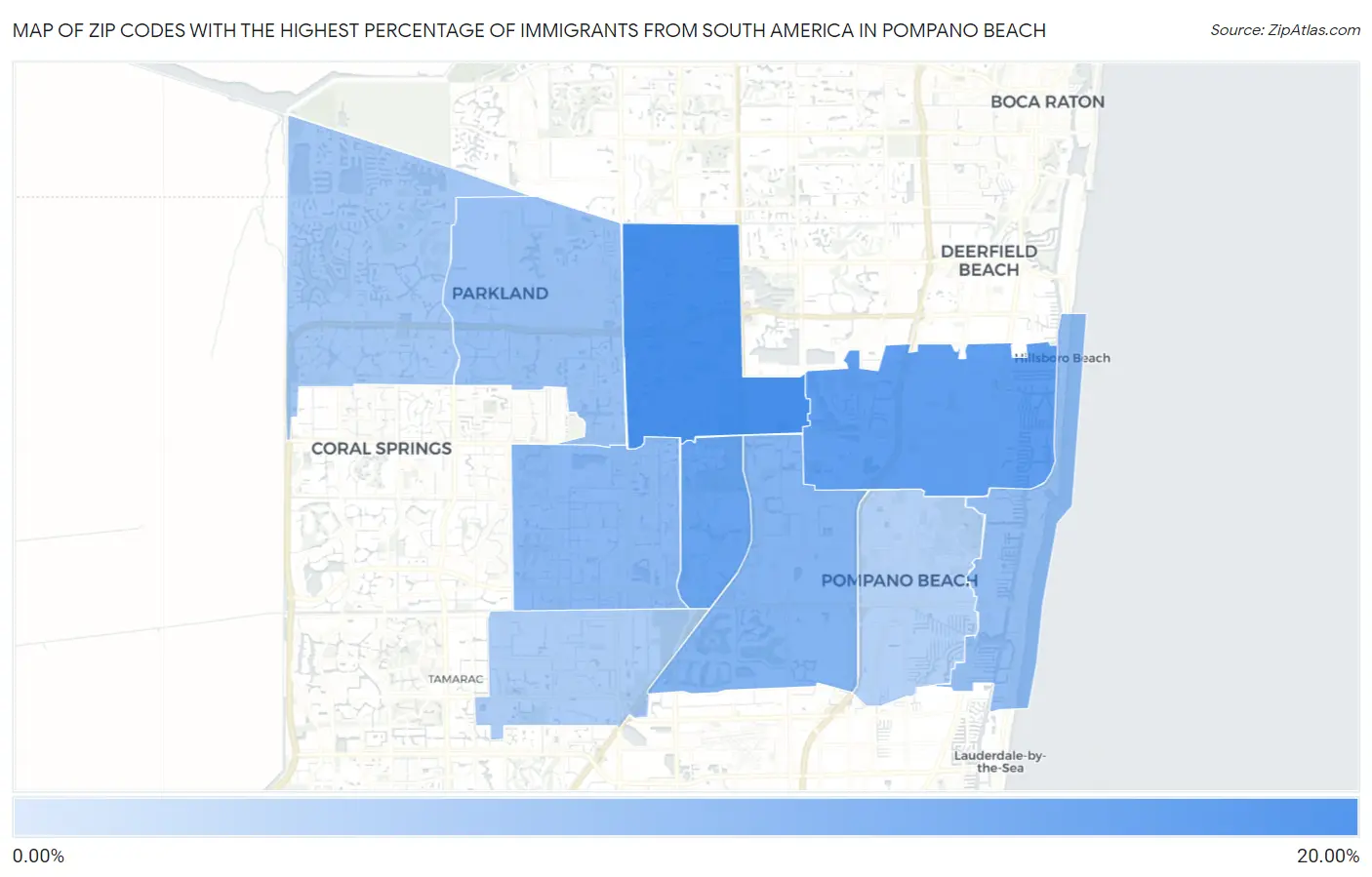 Zip Codes with the Highest Percentage of Immigrants from South America in Pompano Beach Map