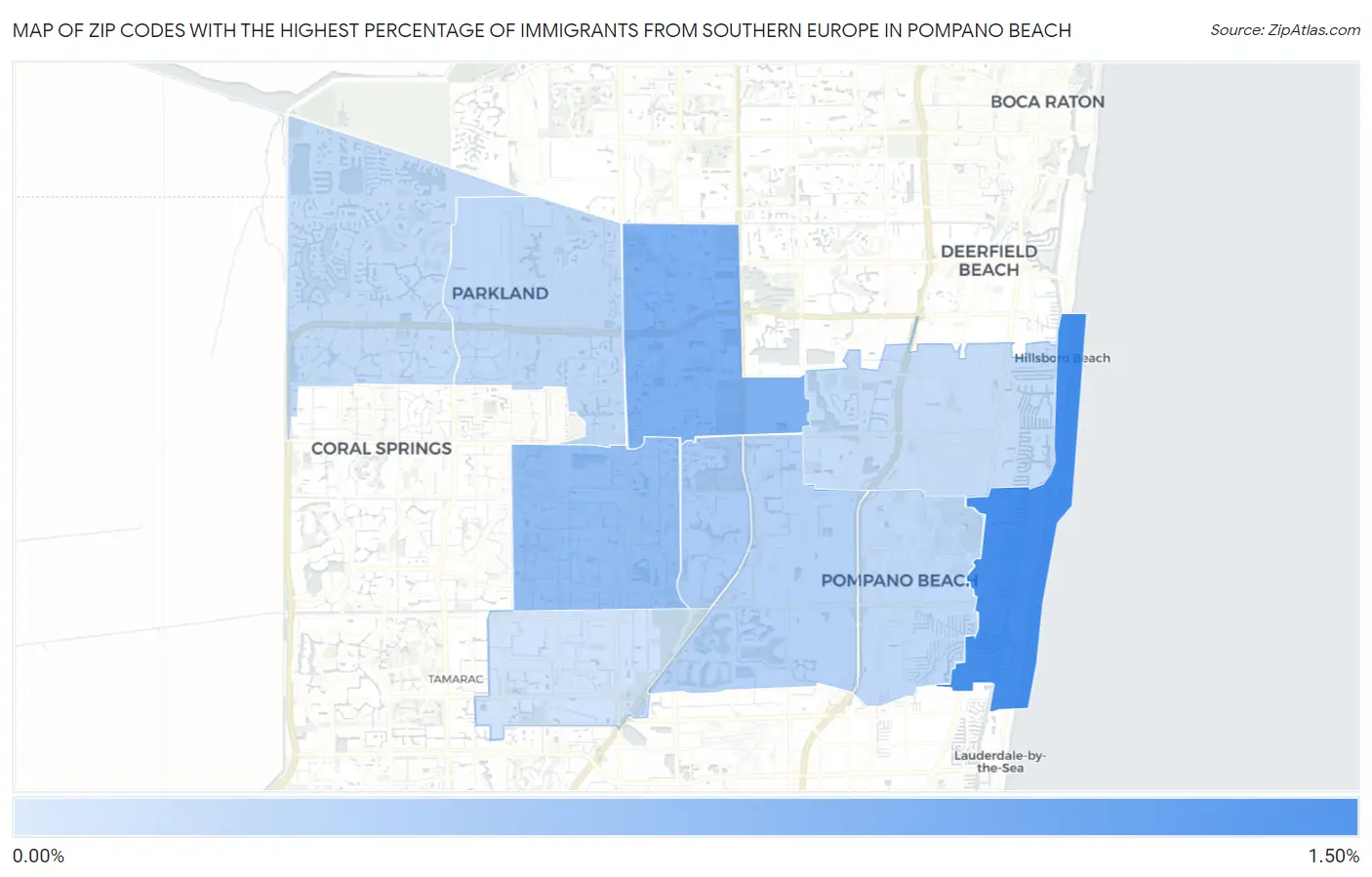 Zip Codes with the Highest Percentage of Immigrants from Southern Europe in Pompano Beach Map